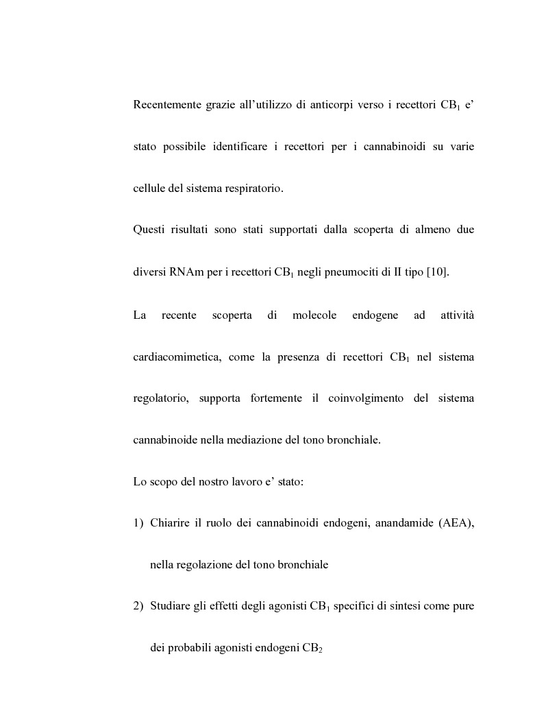 Anteprima della tesi: Controllo dell'attività bronchiale da parte dei cannabinoidi endogeni, Pagina 10
