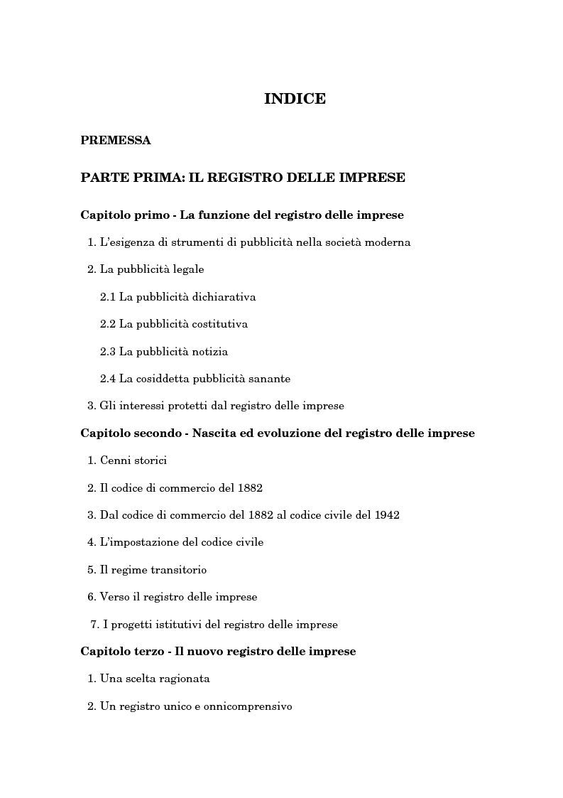 Indice della tesi: Il Registro delle Imprese ed, in particolare, il regime dei controlli; l'esperienza dell'ufficio del registro delle imprese di Torino, Pagina 1