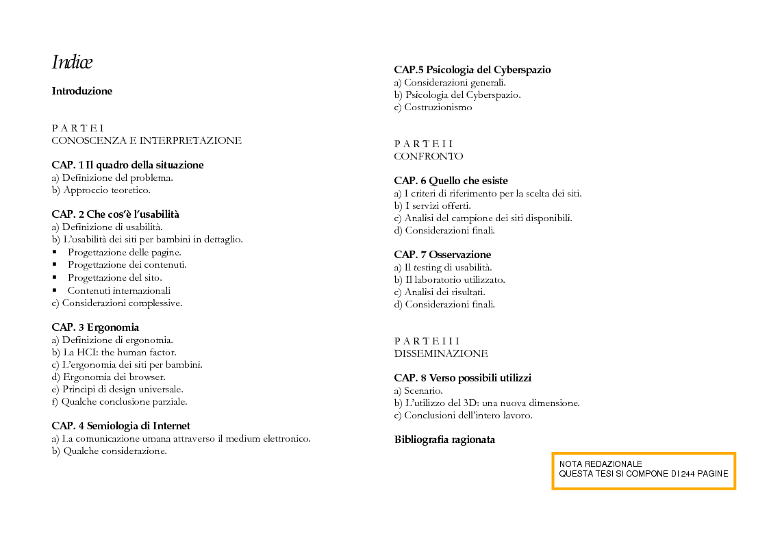Indice della tesi: The Kid Factor, usabilità ed ergonomia dei siti internet per bambini, Pagina 1