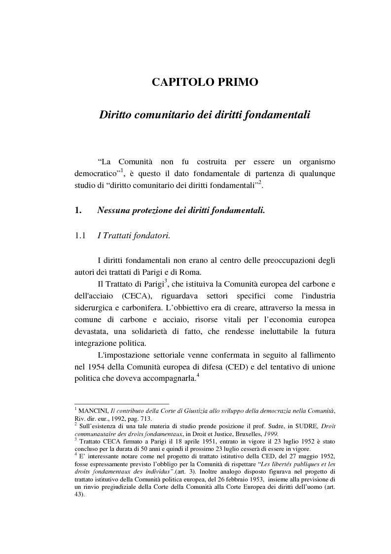 Anteprima della tesi: I diritti fondamentali nel processo comunitario, Pagina 5