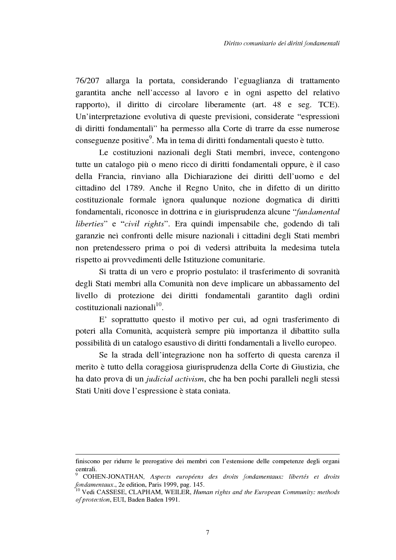 Anteprima della tesi: I diritti fondamentali nel processo comunitario, Pagina 7