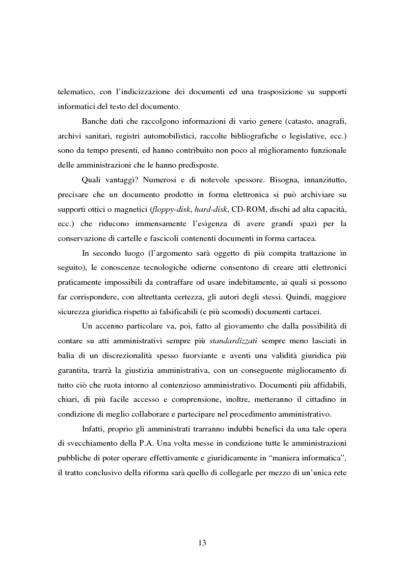 Anteprima della tesi: L'informatizzazione della Pubblica Amministrazione. Aspetti giuridici delle innovazioni tecnologiche nell'azione amministrativa, Pagina 10