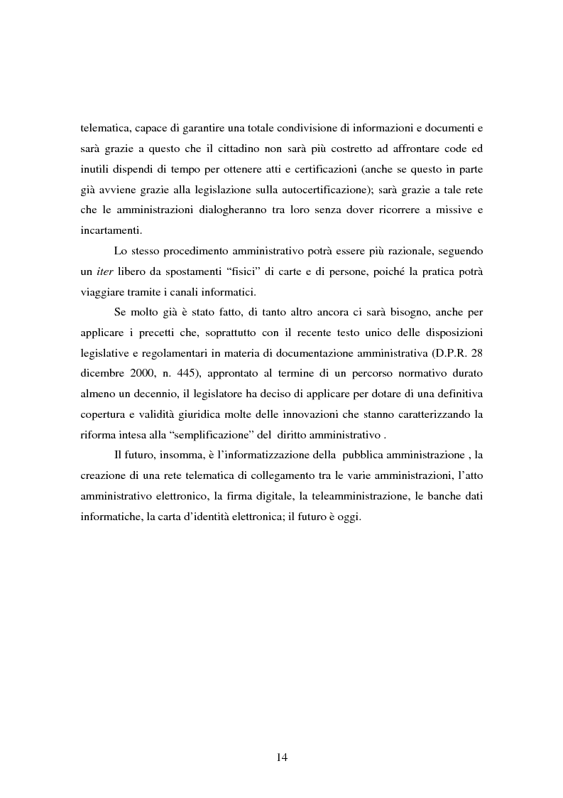 Anteprima della tesi: L'informatizzazione della Pubblica Amministrazione. Aspetti giuridici delle innovazioni tecnologiche nell'azione amministrativa, Pagina 11