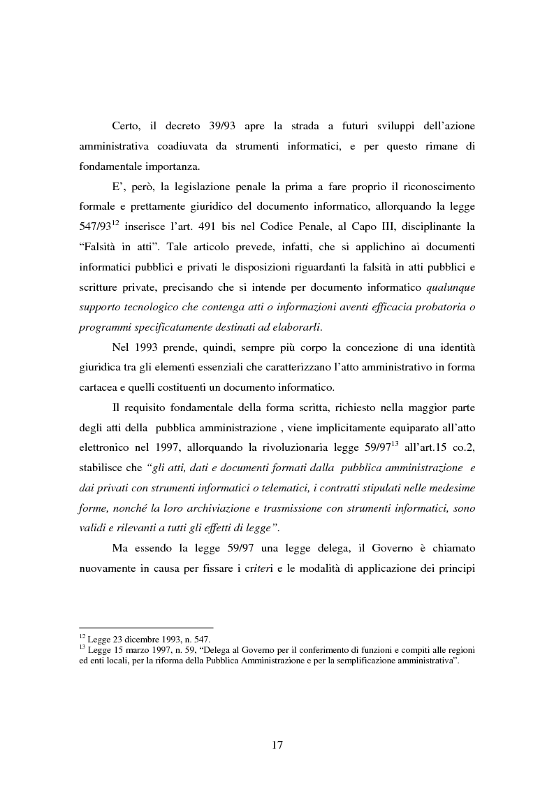 Anteprima della tesi: L'informatizzazione della Pubblica Amministrazione. Aspetti giuridici delle innovazioni tecnologiche nell'azione amministrativa, Pagina 14