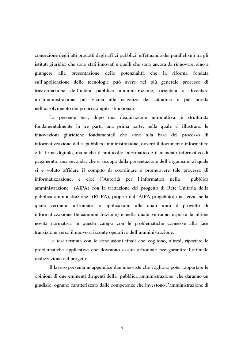 Anteprima della tesi: L'informatizzazione della Pubblica Amministrazione. Aspetti giuridici delle innovazioni tecnologiche nell'azione amministrativa, Pagina 2