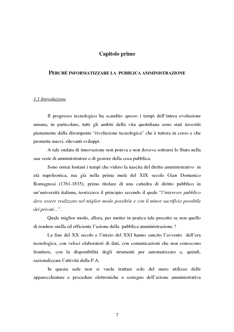 Anteprima della tesi: L'informatizzazione della Pubblica Amministrazione. Aspetti giuridici delle innovazioni tecnologiche nell'azione amministrativa, Pagina 4