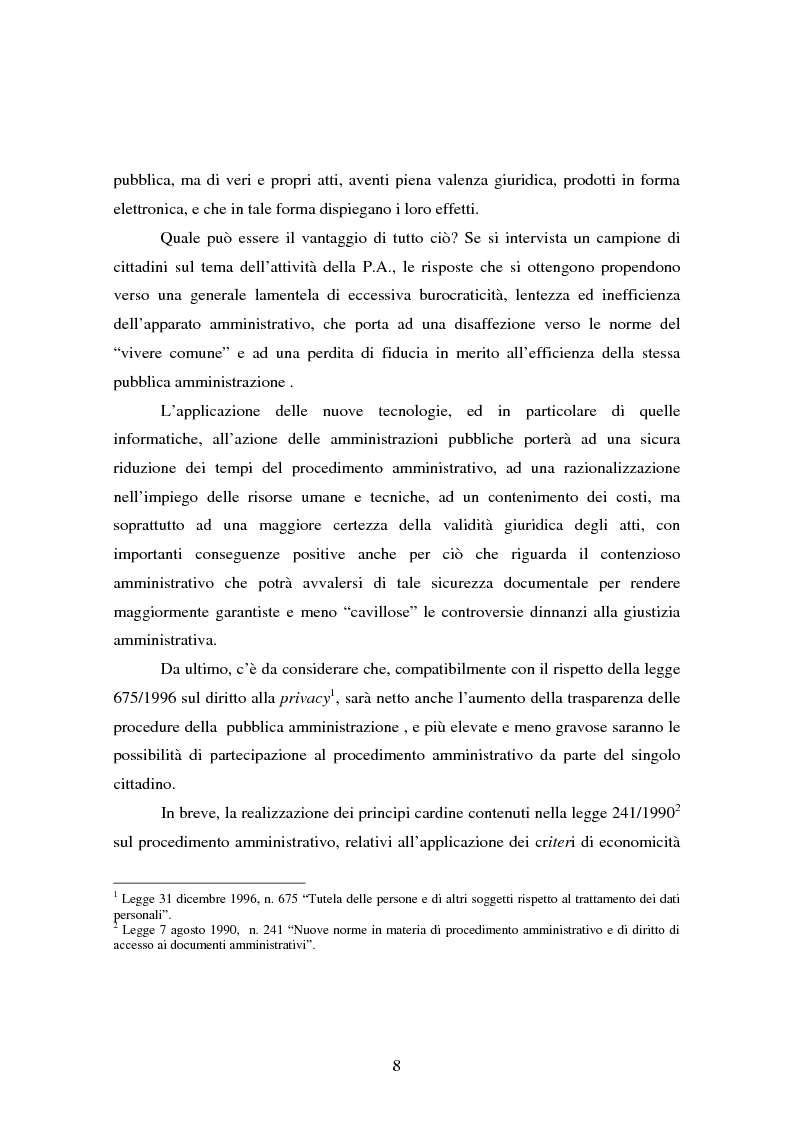 Anteprima della tesi: L'informatizzazione della Pubblica Amministrazione. Aspetti giuridici delle innovazioni tecnologiche nell'azione amministrativa, Pagina 5