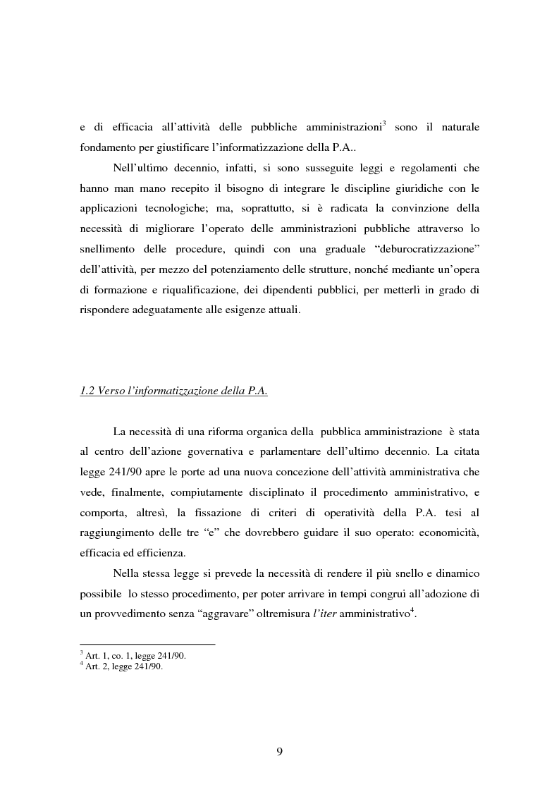 Anteprima della tesi: L'informatizzazione della Pubblica Amministrazione. Aspetti giuridici delle innovazioni tecnologiche nell'azione amministrativa, Pagina 6