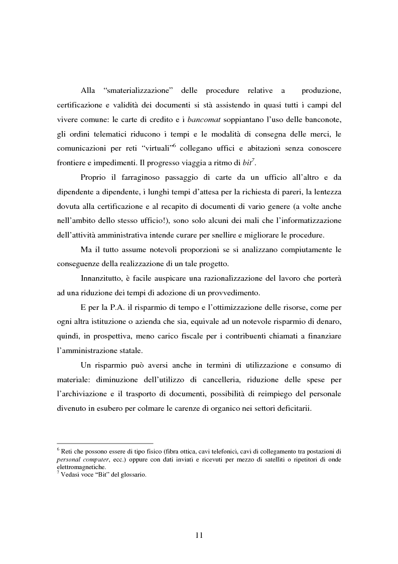 Anteprima della tesi: L'informatizzazione della Pubblica Amministrazione. Aspetti giuridici delle innovazioni tecnologiche nell'azione amministrativa, Pagina 8