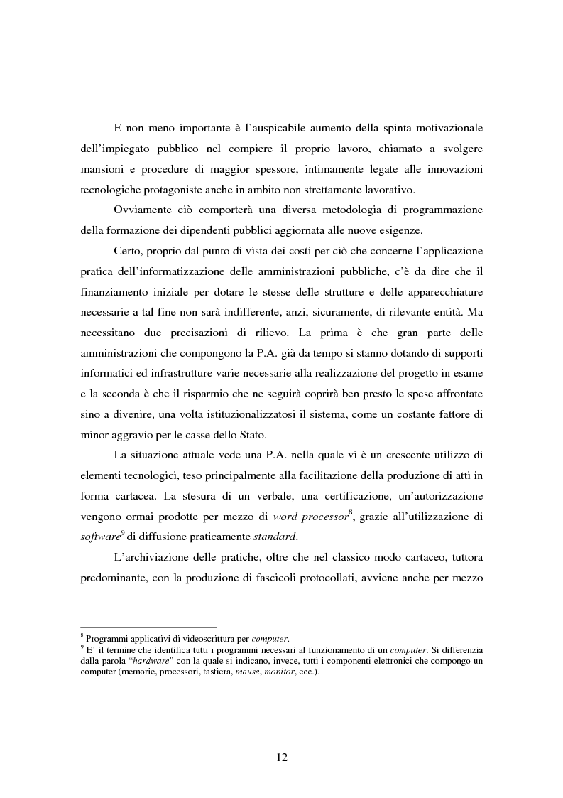 Anteprima della tesi: L'informatizzazione della Pubblica Amministrazione. Aspetti giuridici delle innovazioni tecnologiche nell'azione amministrativa, Pagina 9