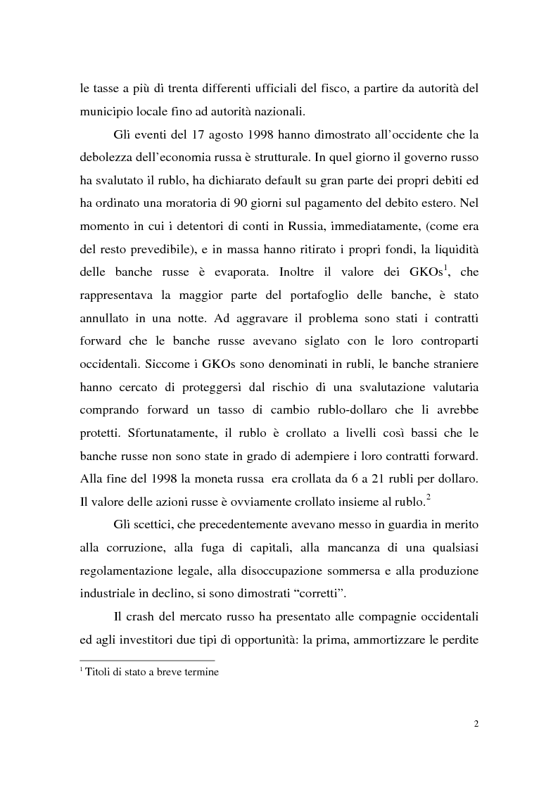 Anteprima della tesi: La crisi finanziaria russa e l'impatto sul sistema bancario internazionale, Pagina 2