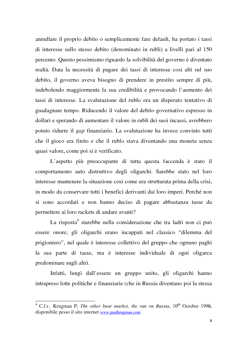Anteprima della tesi: La crisi finanziaria russa e l'impatto sul sistema bancario internazionale, Pagina 8
