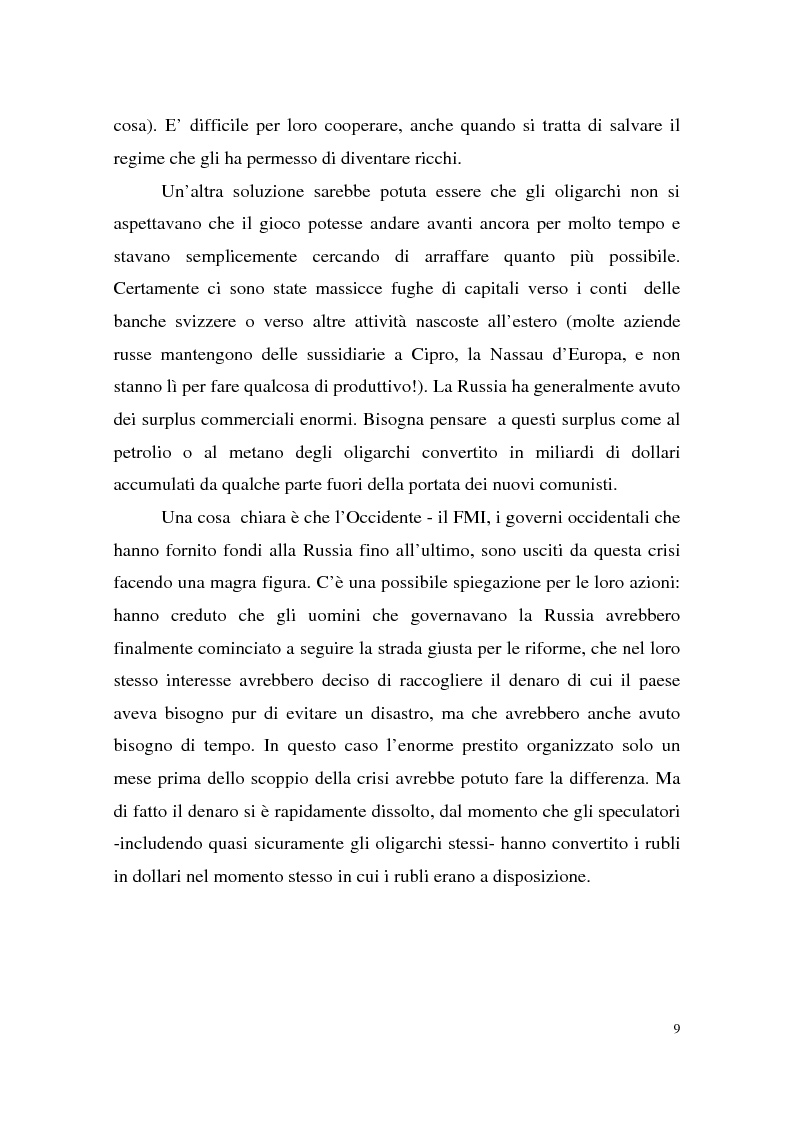 Anteprima della tesi: La crisi finanziaria russa e l'impatto sul sistema bancario internazionale, Pagina 9