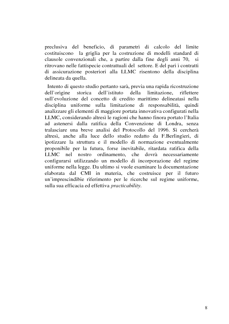 Anteprima della tesi: La limitazione di responsabilità per i crediti marittimi, Pagina 5