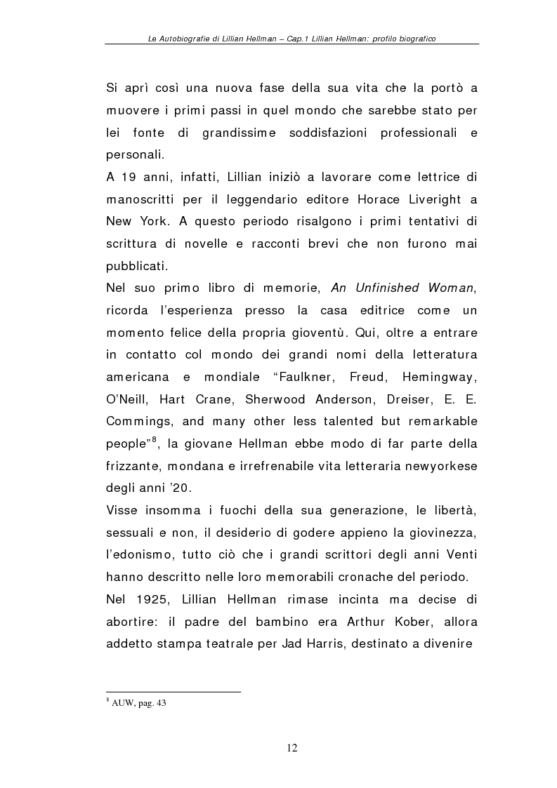 Anteprima della tesi: Le autobiografie di Lillian Hellman, Pagina 11