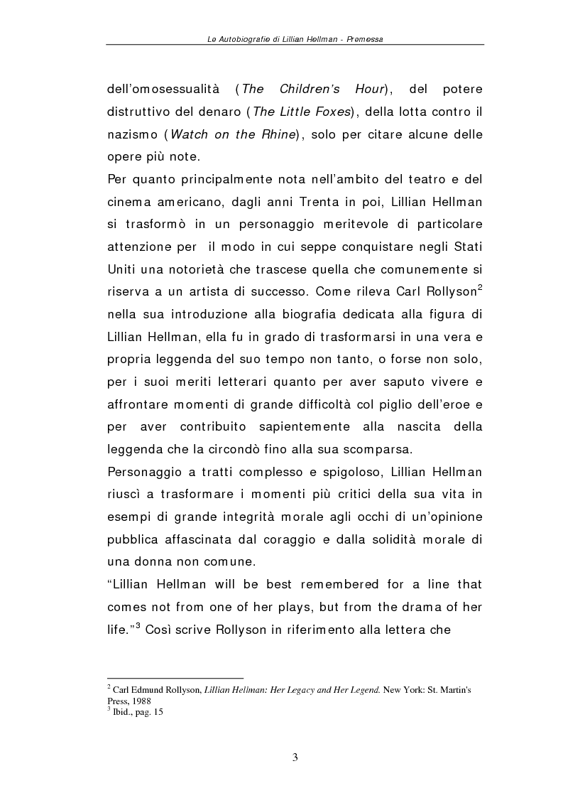 Anteprima della tesi: Le autobiografie di Lillian Hellman, Pagina 2