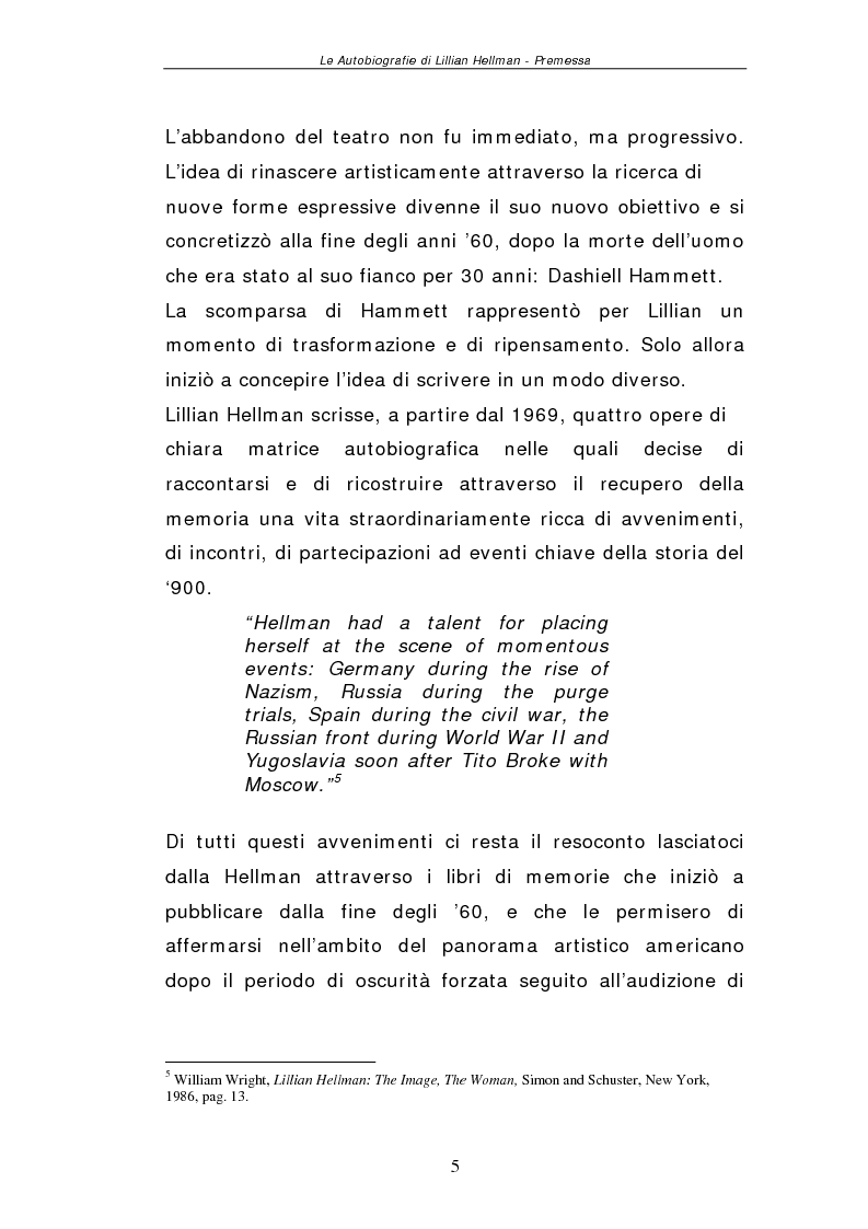Anteprima della tesi: Le autobiografie di Lillian Hellman, Pagina 4