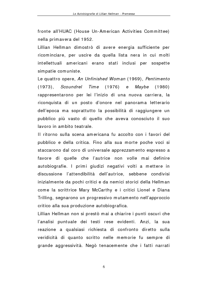 Anteprima della tesi: Le autobiografie di Lillian Hellman, Pagina 5