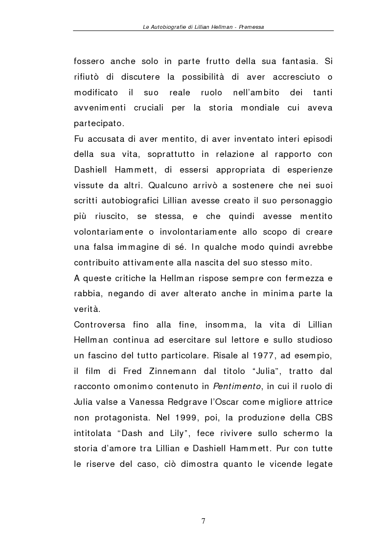 Anteprima della tesi: Le autobiografie di Lillian Hellman, Pagina 6