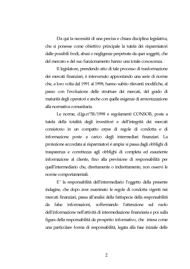 Anteprima della tesi: Obblighi di comportamento e responsabilità degli intermediari finanziari, Pagina 2