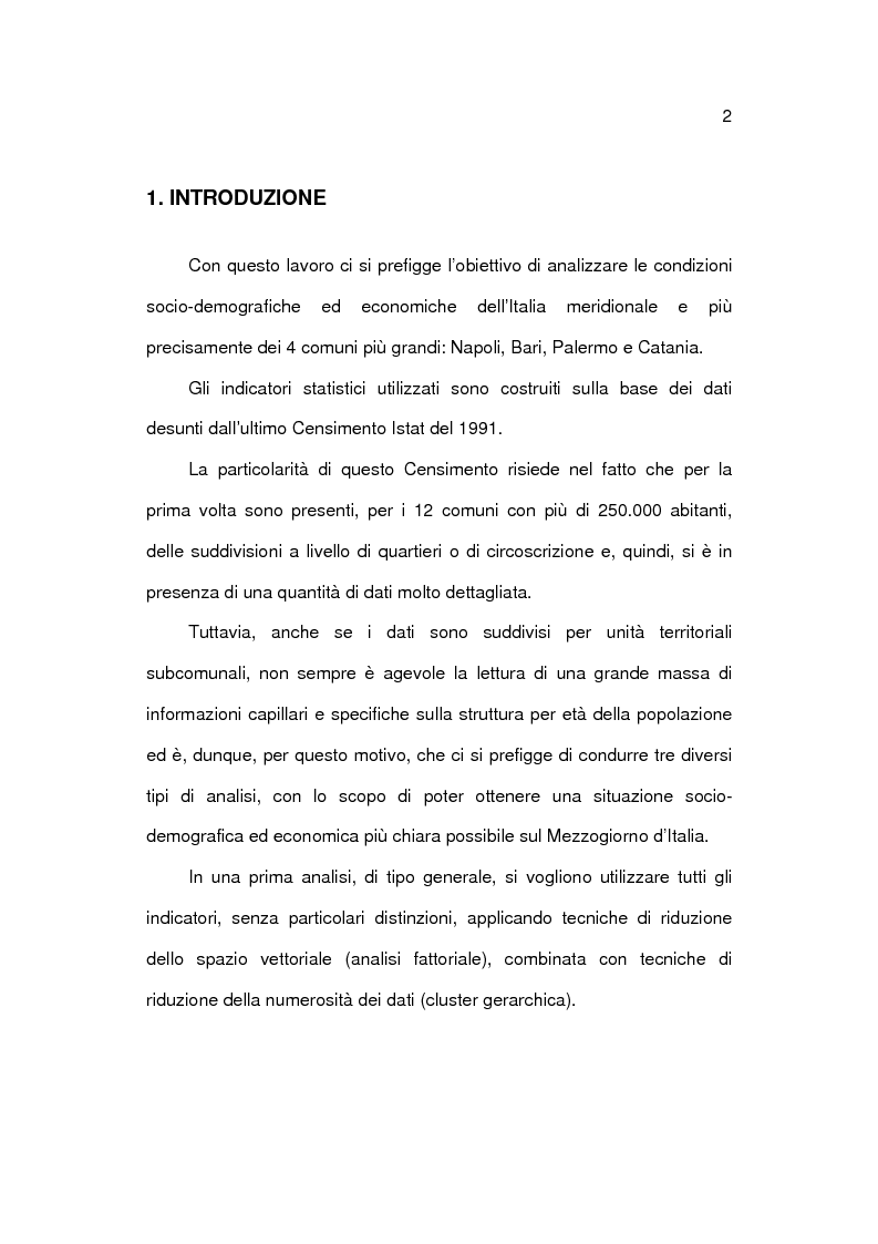 Anteprima della tesi: Analisi socioeconomica e demografica dei 4 grandi comuni del Mezzogiorno, Pagina 2