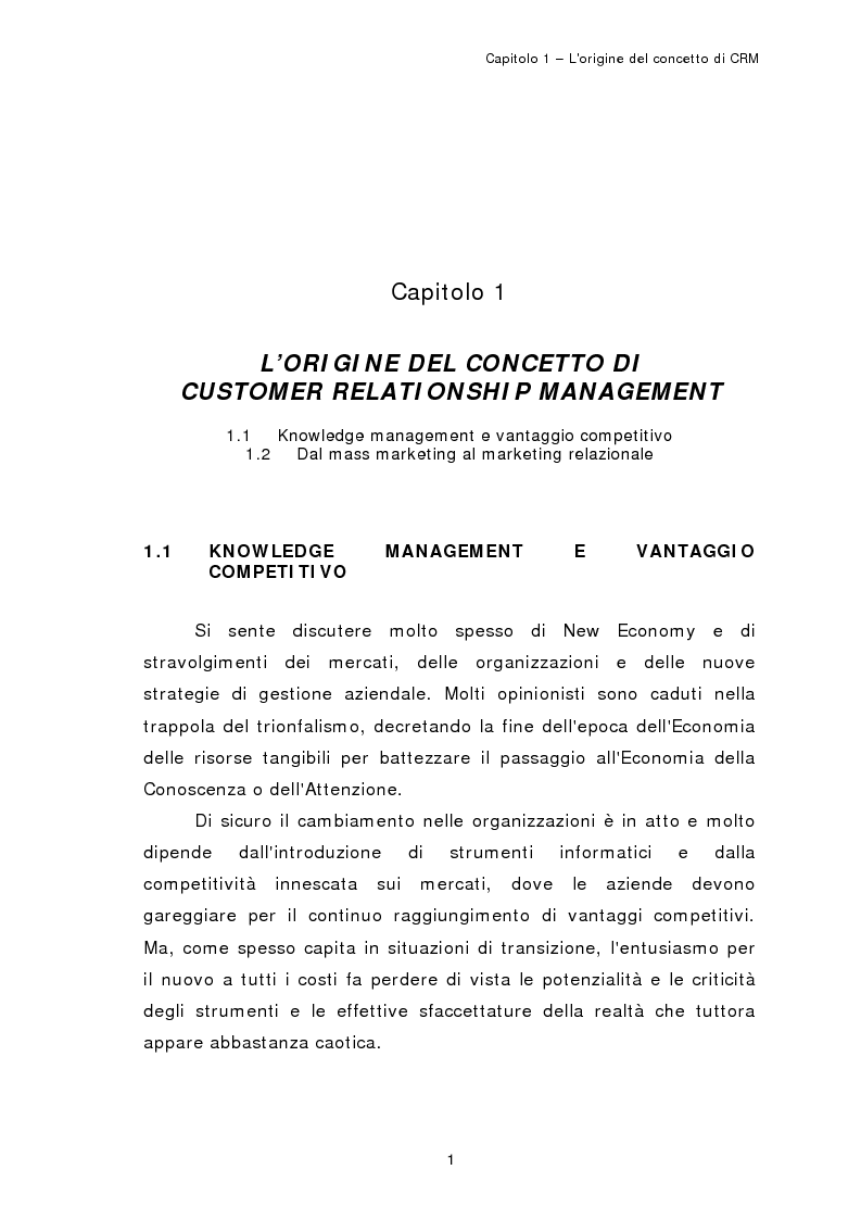 Anteprima della tesi: Struttura, implementazione e valutazione degli impatti aziendali di un sistema di Customer Relationship Management: il caso ''Marketing.Manager'' del Gruppo Formula, Pagina 5