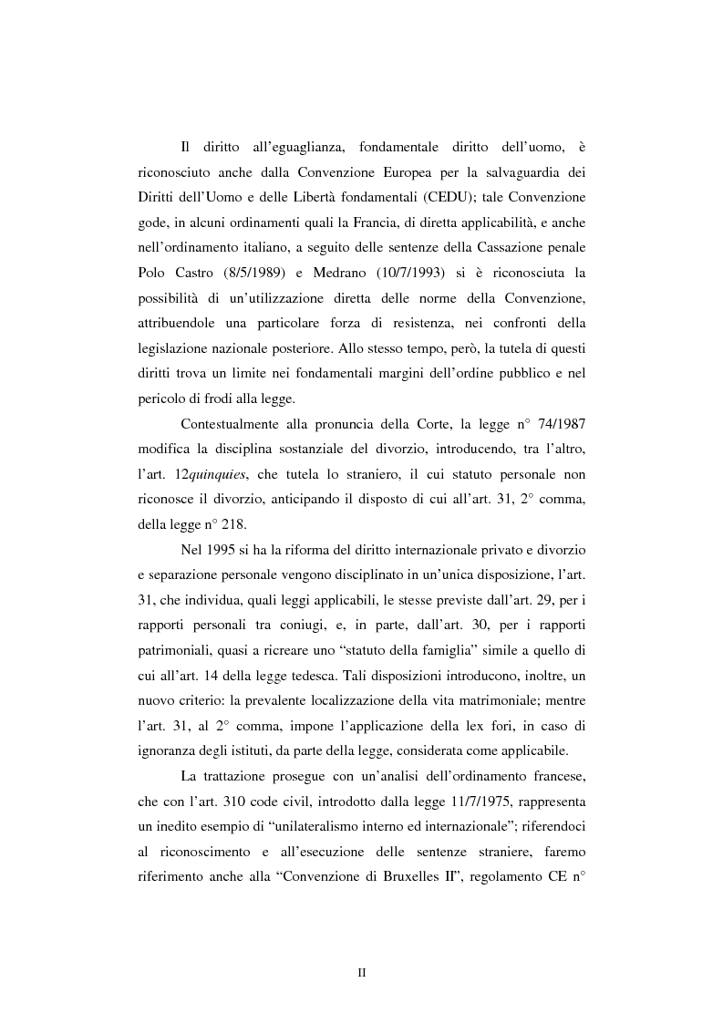 Anteprima della tesi: Separazione personale e divorzio: soluzioni di diritto internazionale privato, raffronti comparatistici e normativa internazionale rilevante, Pagina 2