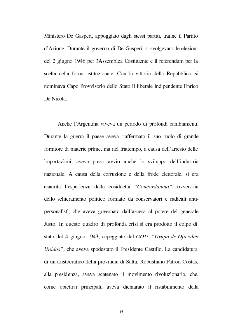 Anteprima della tesi: Le relazioni tra l'Italia e l'Argentina durante i primi anni del governo Peron, 1945-1949, Pagina 12