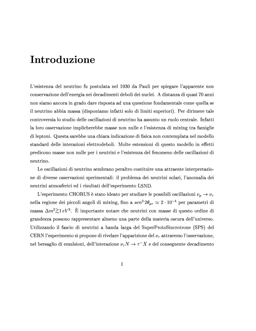 Anteprima della tesi: Decadimento tau -> 3pi nutau per la ricerca delle oscillazioni numu -> nutau in Chorus, Pagina 1