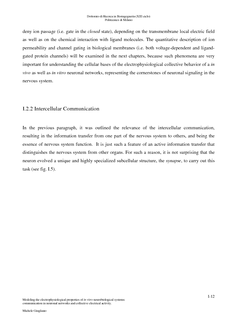 Anteprima della tesi: Modeling the electrophysiological properties of in vitro neurobiological systems: communication in neuronal networks and collective electrophysiological activity, Pagina 7