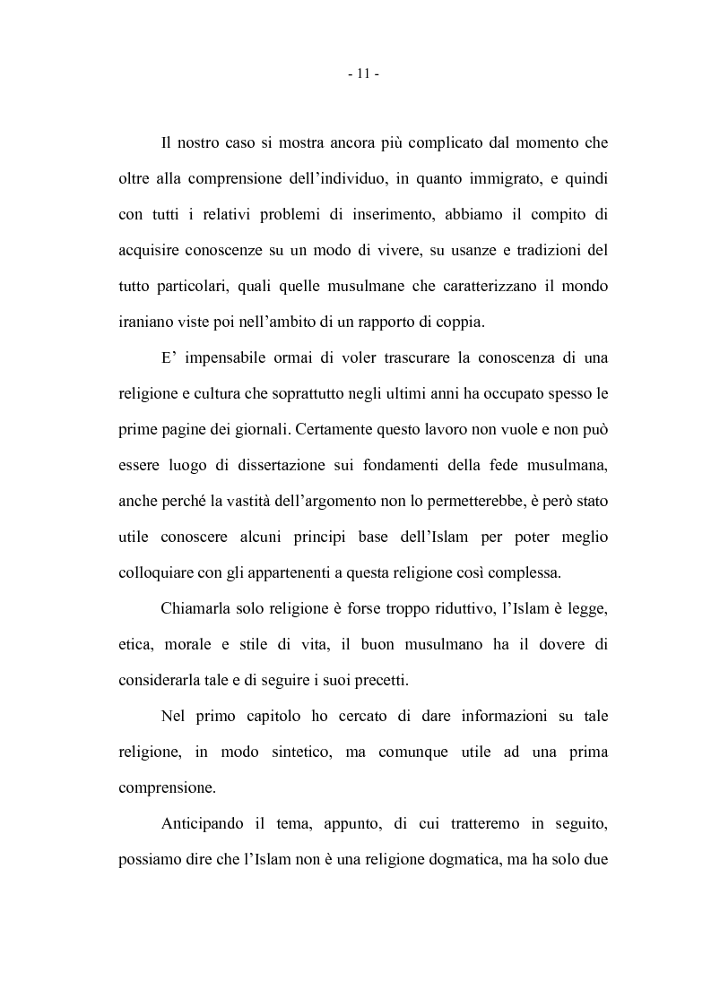 Anteprima della tesi: La coppia iraniana in Italia. La relazione di coppia, tra tradizione e migrazione., Pagina 11