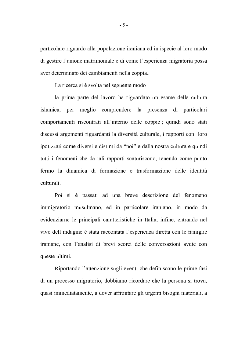 Anteprima della tesi: La coppia iraniana in Italia. La relazione di coppia, tra tradizione e migrazione., Pagina 5
