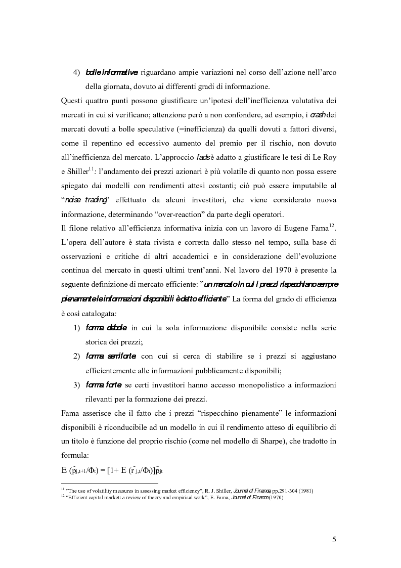 Anteprima della tesi: L'efficienza del mercato mobiliare: studi empirici sul nuovo mercato italiano, Pagina 5