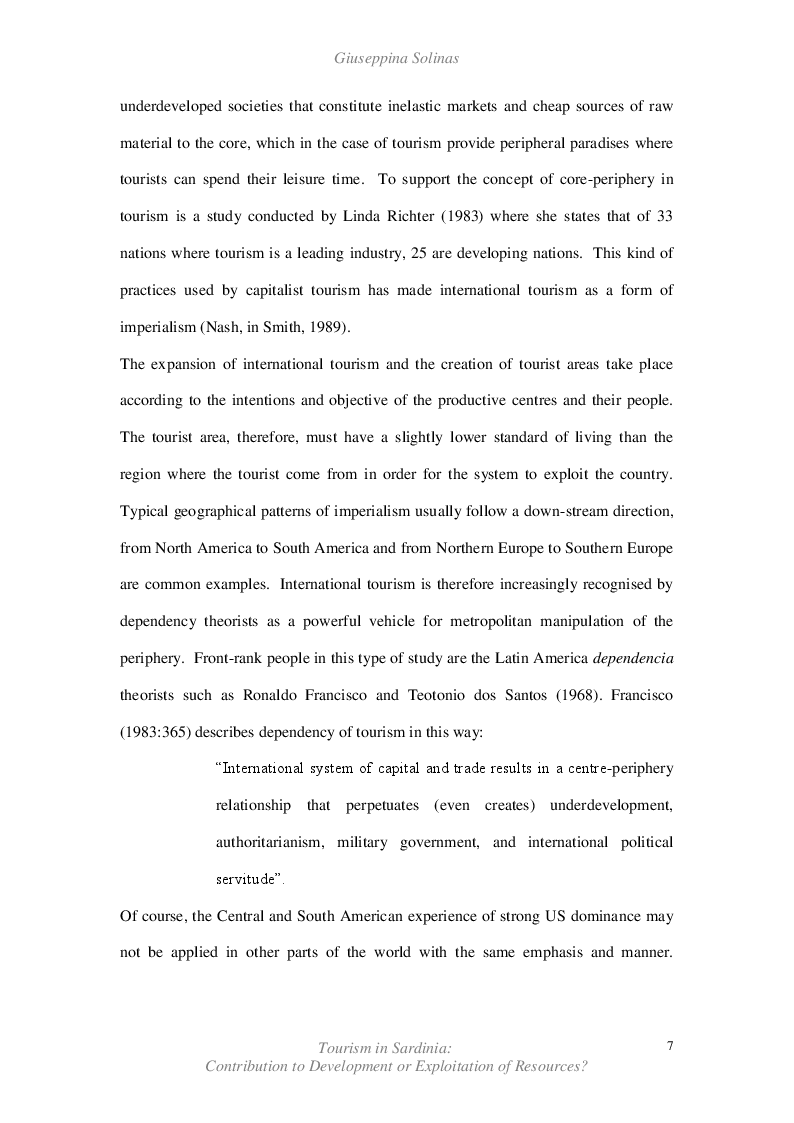 Estratto dalla tesi: Tourism in Sardinia: Contribution to Development or Exploitation of Resources?