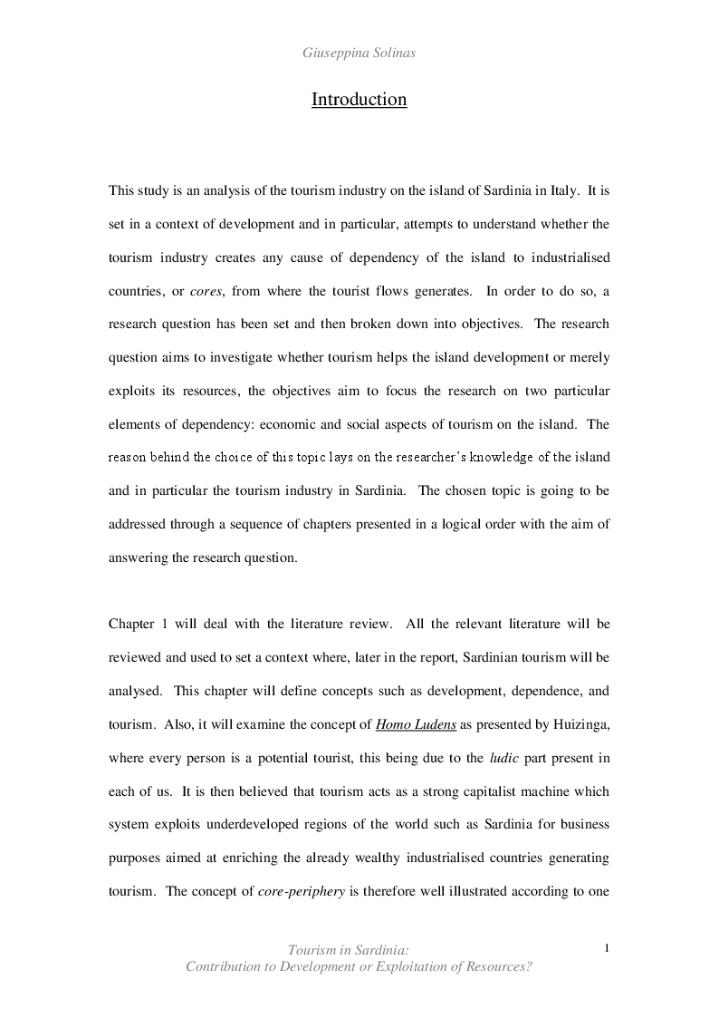 Anteprima della tesi: Tourism in Sardinia: Contribution to Development or Exploitation of Resources?, Pagina 2