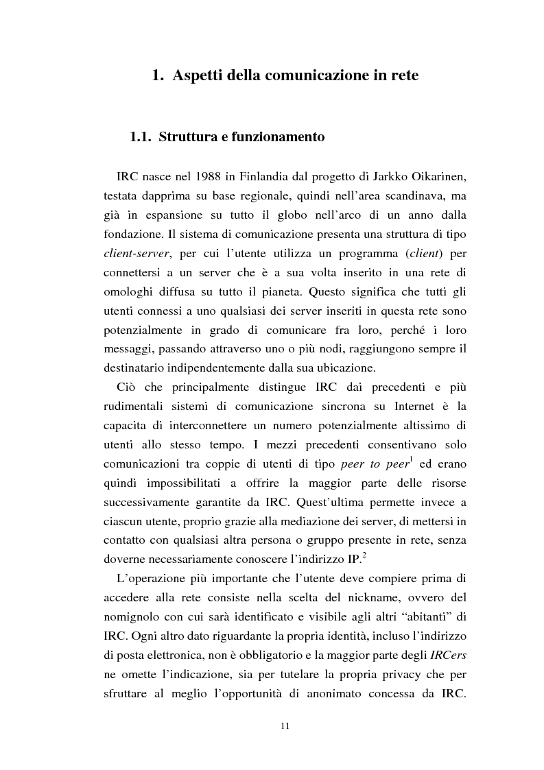 Anteprima della tesi: La comunicazione sulla rete Internet Relay Chat. Usi e funzioni sociali della tecnologia, Pagina 10