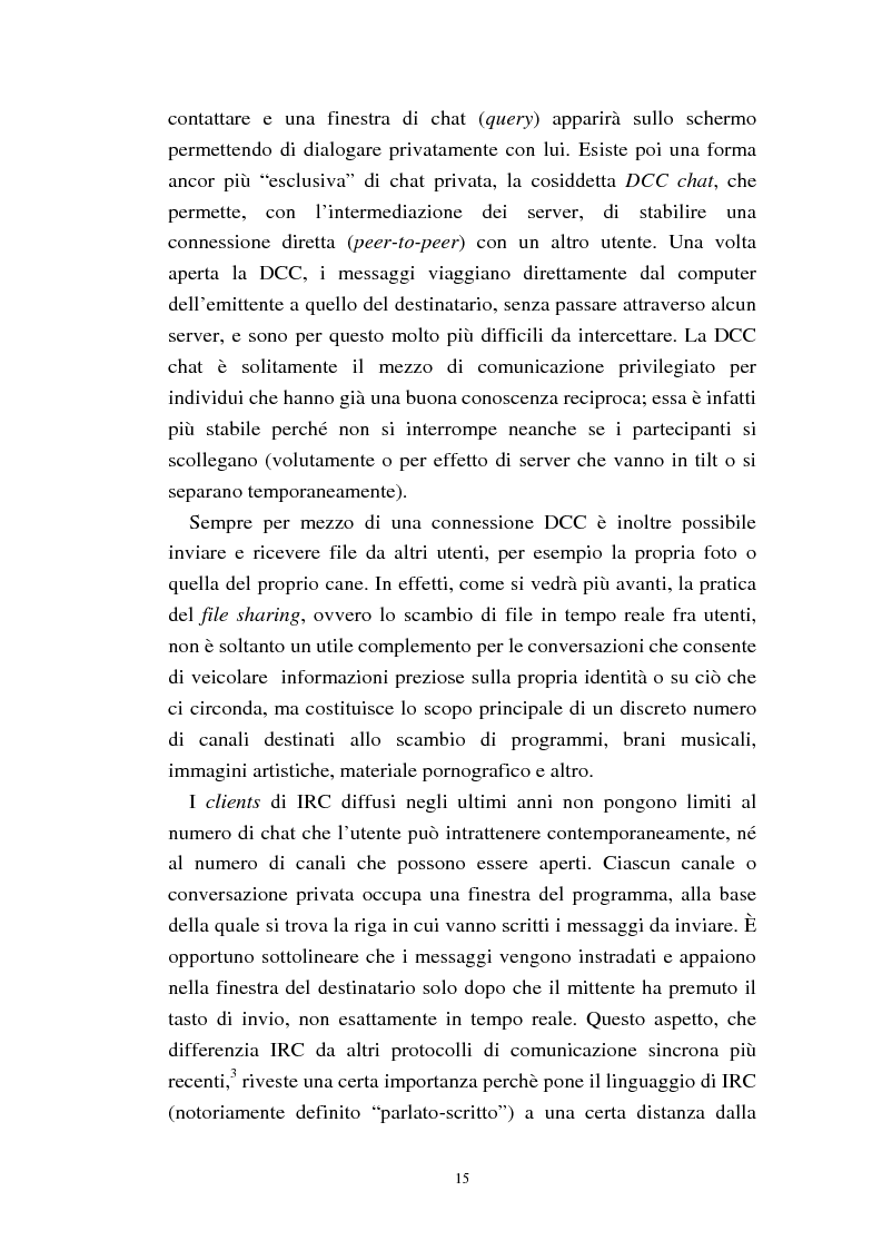 Anteprima della tesi: La comunicazione sulla rete Internet Relay Chat. Usi e funzioni sociali della tecnologia, Pagina 14
