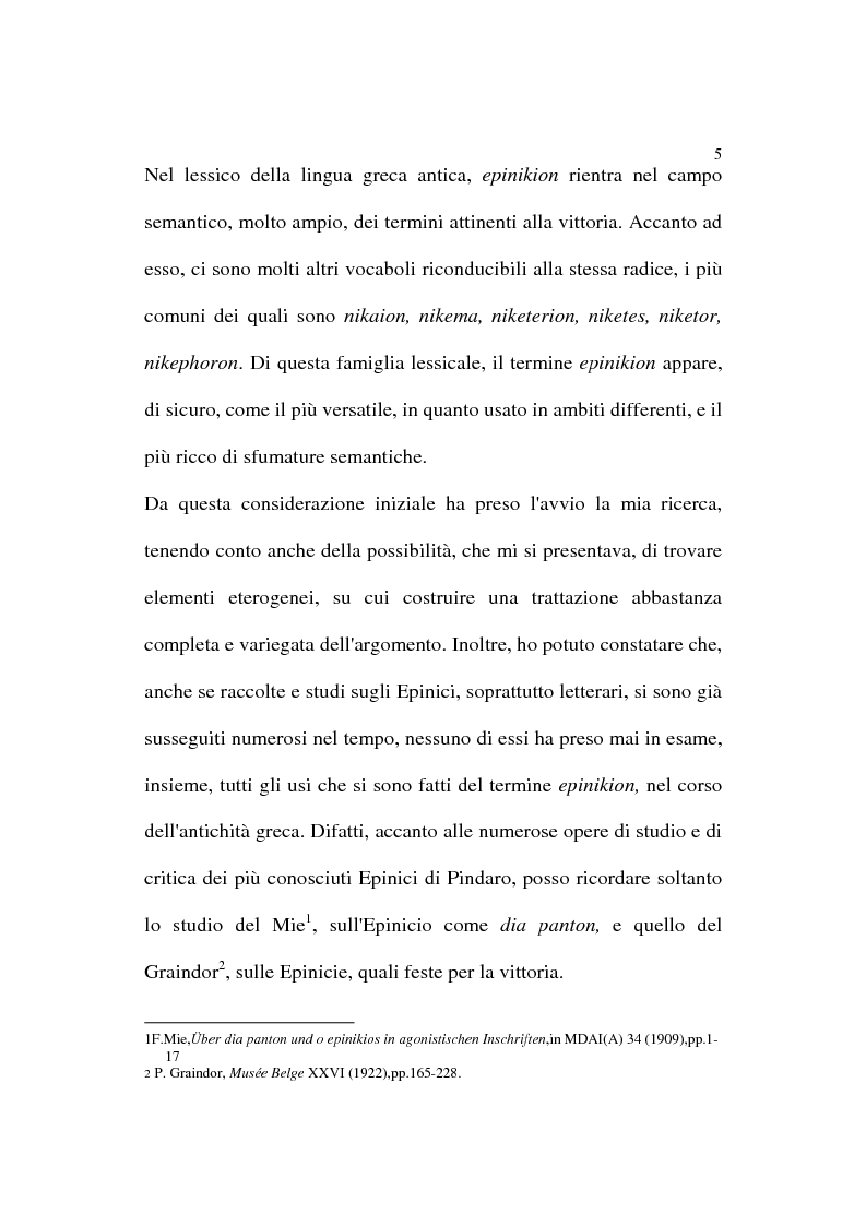 Anteprima della tesi: Il termine epinikion. Usi e significati nella documentazione di età greca e romana, Pagina 2