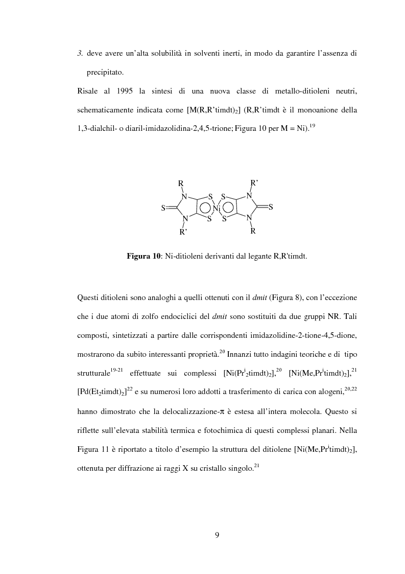Anteprima della tesi: Sintesi e caratterizzazione di nuovi metallo ditioleni ad elevata delocalizzazione pi-greco per applicazioni ai laser al Nd, Pagina 9