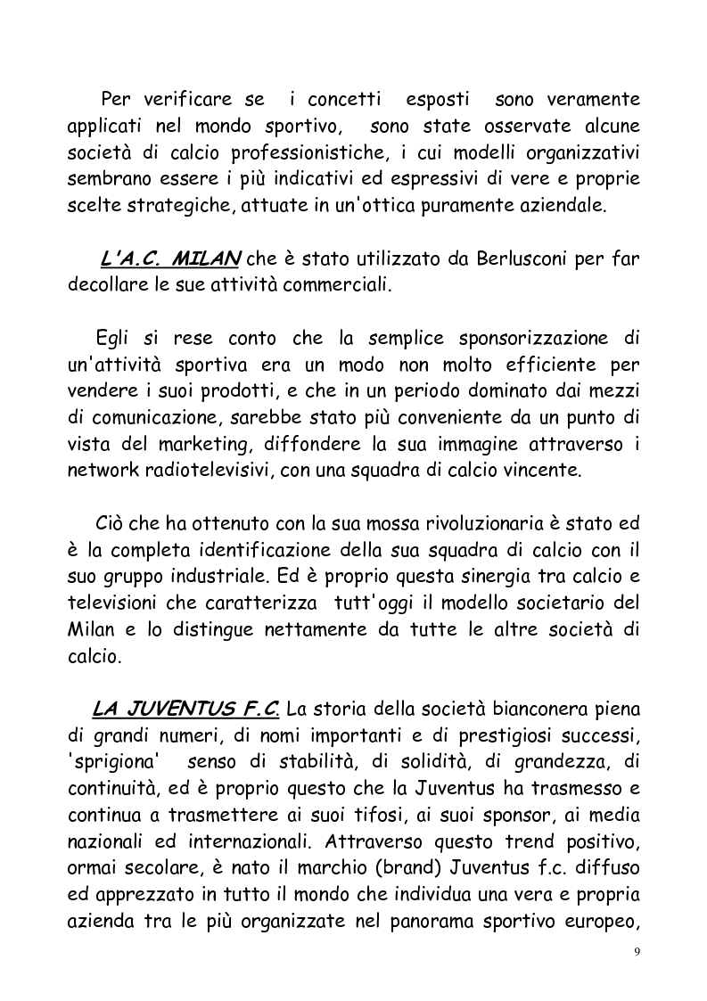 Anteprima della tesi: L'organizzazione aziendale delle società sportive: le società di calcio professionistiche, Pagina 9