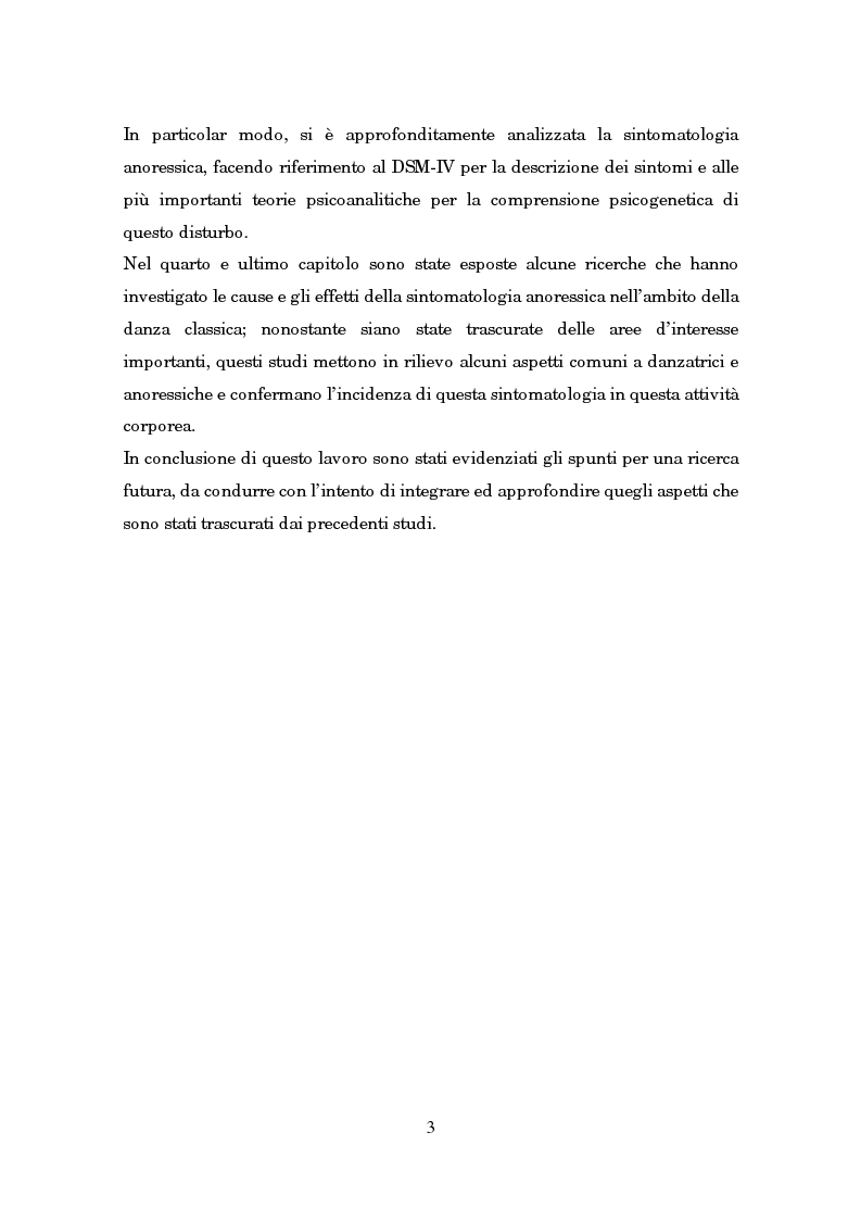 Anteprima della tesi: Pratica coreutica e sintomatologia anoressica in adolescenza, Pagina 3