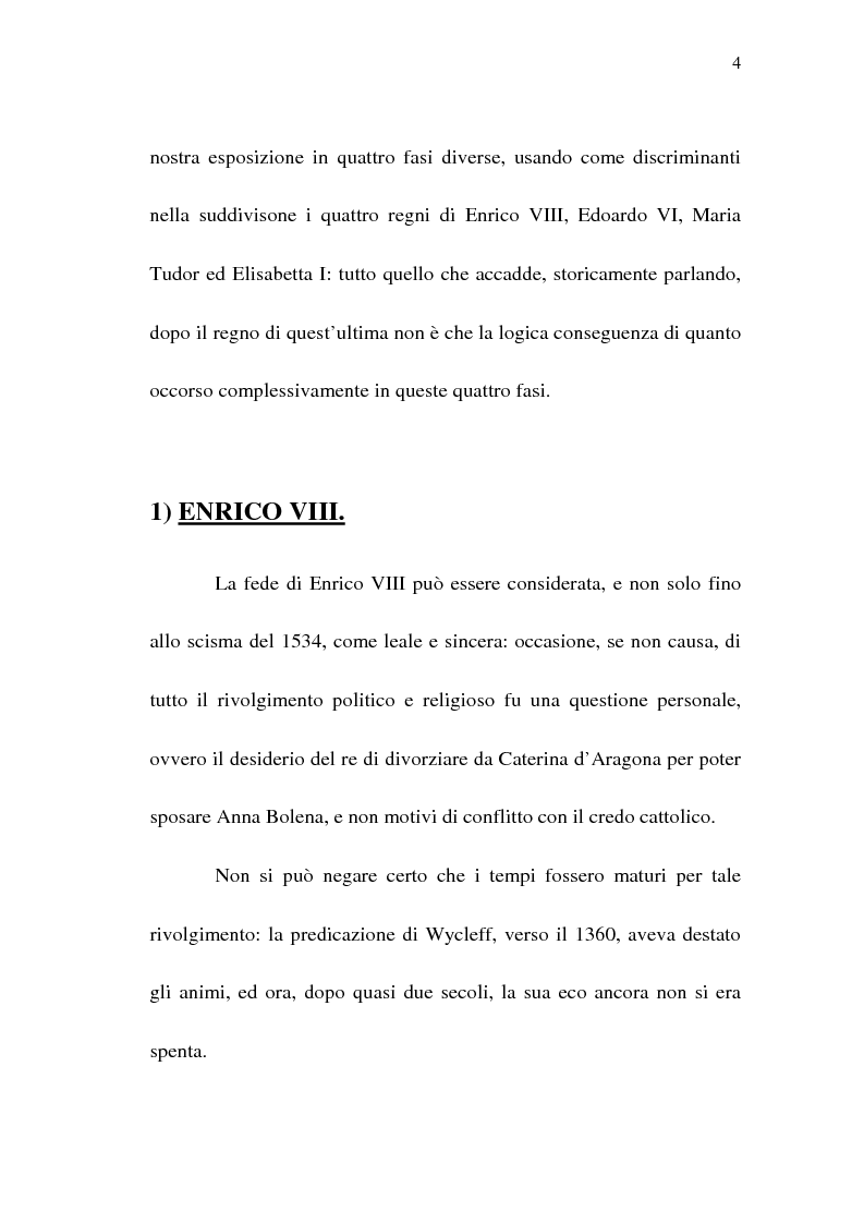 Anteprima della tesi: La riforma anglicana: Enrico VIII ed Elisabetta I, Pagina 4
