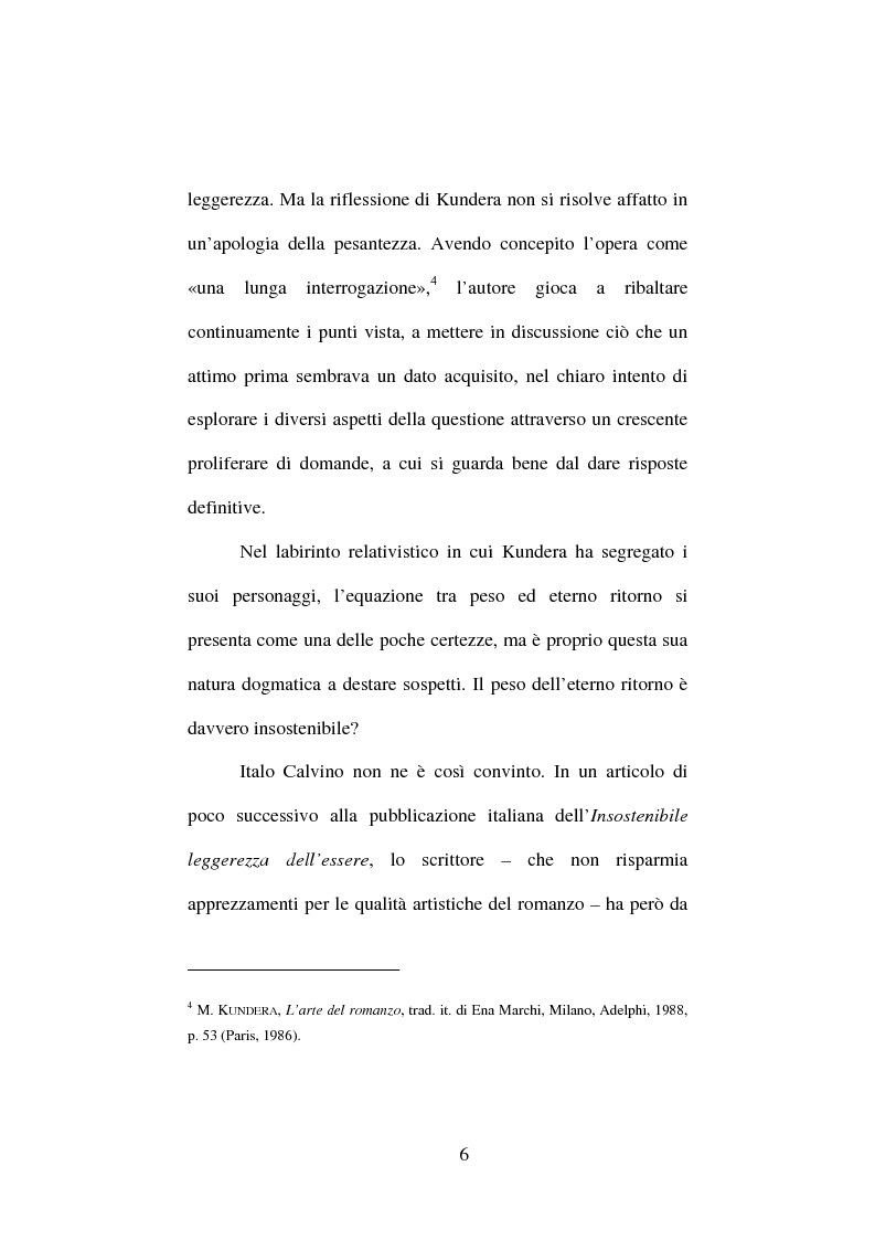 Anteprima della tesi: Forme della leggerezza tra Kundera e Calvino, Pagina 6