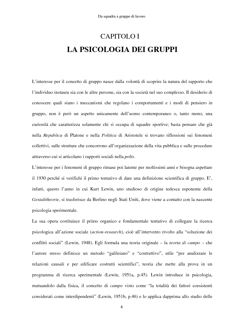 Anteprima della tesi: Da squadra a gruppo di lavoro. Indagine psicosociale sulla gestione del team sportivo, Pagina 5