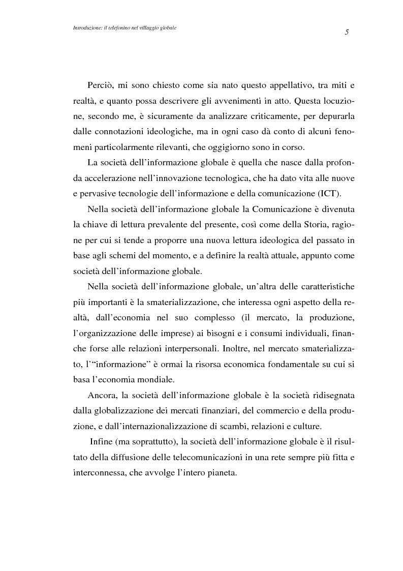 Anteprima della tesi: A spasso col mondo. Le telecomunicazioni mobili nella società dell'informazione globale. Il caso TIM., Pagina 5