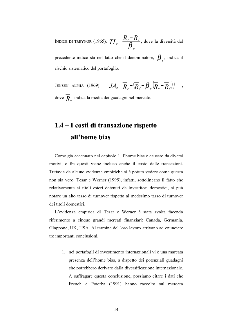 Anteprima della tesi: Home Bias, integrazione, correlazione dei mercati finanziari, Pagina 14
