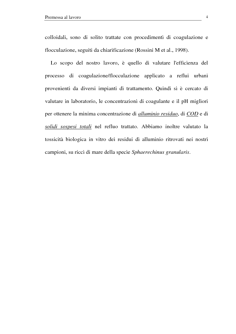 Anteprima della tesi: Trattamento dei reflui urbani mediante coagulazione/flocculazione con sali di alluminio: efficienza del metodo ed evidenze ecotossicologiche, Pagina 2