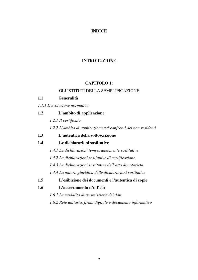 Indice della tesi: La semplificazione del procedimento di pubblico appalto, Pagina 1