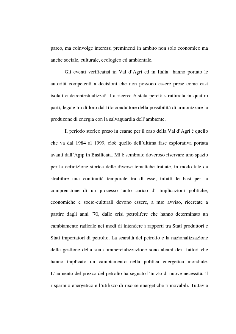 Anteprima della tesi: Il petrolio nel parco: politica energetica e tutela del territorio in Val d'Agri, Pagina 3