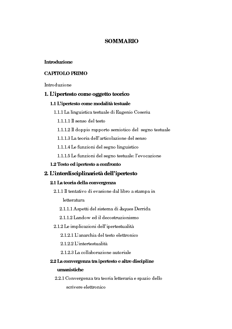 Indice della tesi: Un'analisi linguistica dello spazio ipertestuale, Pagina 1